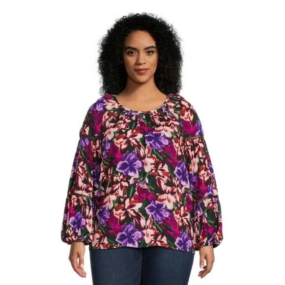 Terra & Sky Tops - Terra & Sky Baloon Sleeve Top Size 3x (24w-26w)
